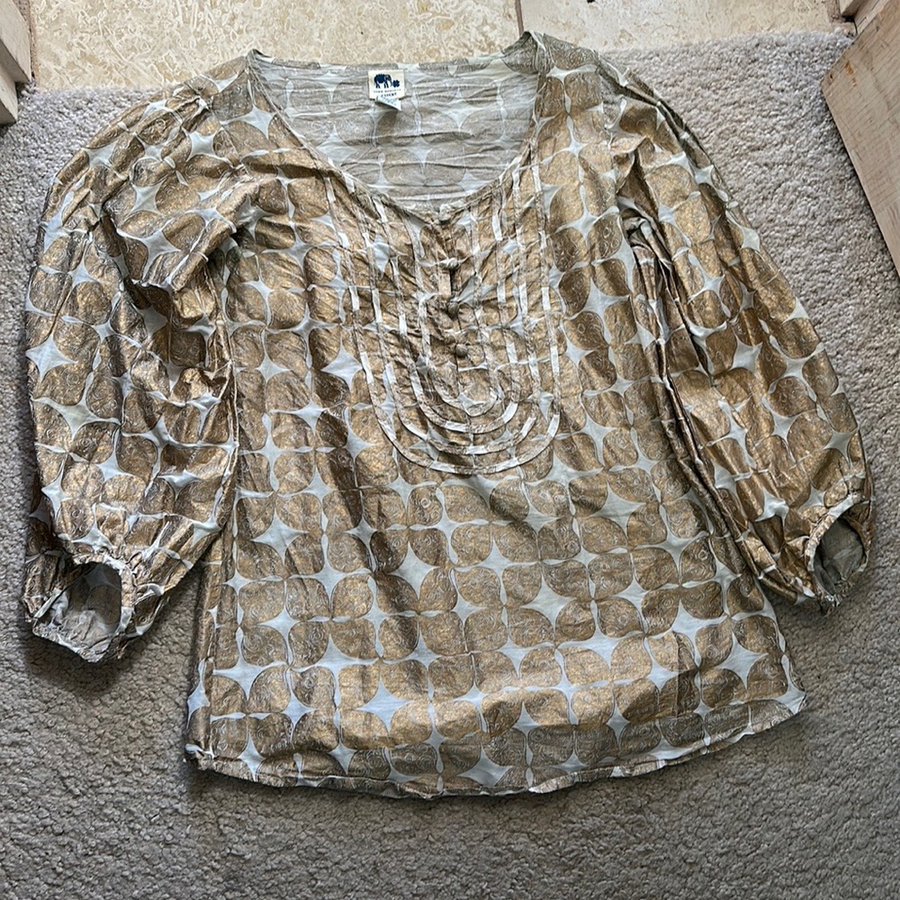 Lucky brand gold and white cotton blouse